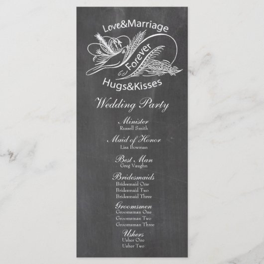  Chalkboard Dove Wedding Programma Programmakaart (Voorkant)