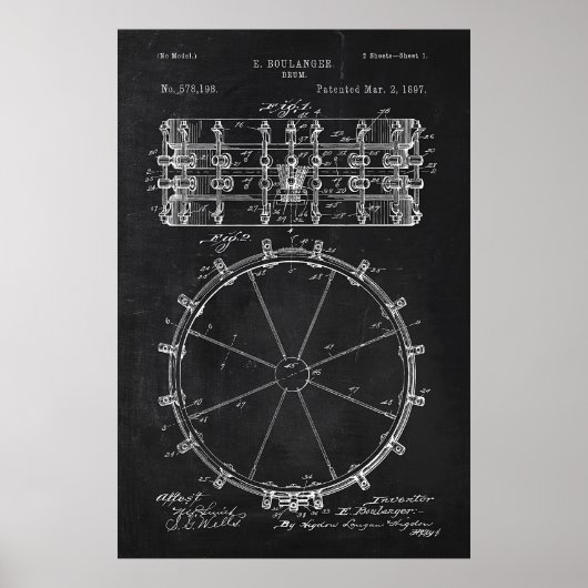 Chalkboard drum patent poster (Voorkant)