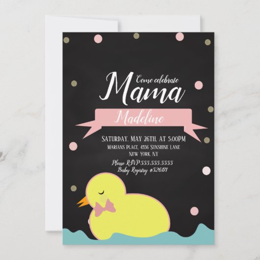 Chalkboard Duck Aquatic Faux Gold Baby shower Kaart (Voorkant)
