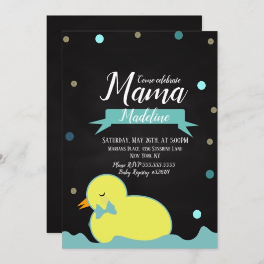 Chalkboard Duck Aquatic Faux Gold Boy Baby shower Kaart (Voorkant / Achterkant)