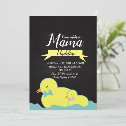 Chalkboard Duck Aquatic Gender Neutral Baby shower Kaart (Staand voorkant)