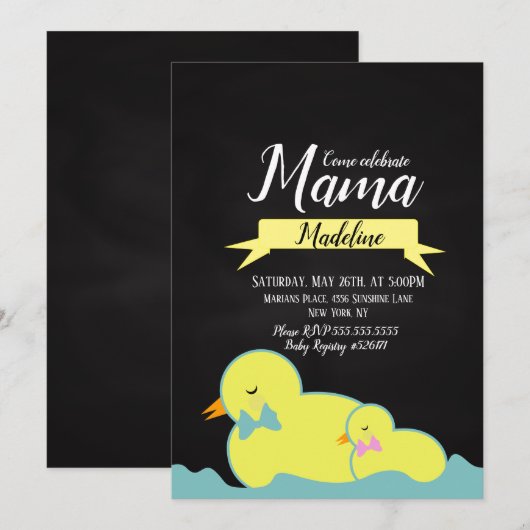 Chalkboard Duck Aquatic Gender Neutral Baby shower Kaart (Voorkant / Achterkant)