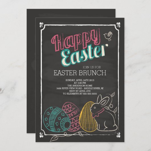 Chalkboard Easter Brunch Dinner Party Uitnodiging (Voorkant / Achterkant)