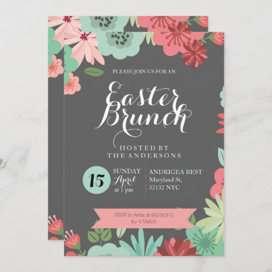 Chalkboard Easter Brunch Egghunt Invitation Kaart (Voorkant / Achterkant)