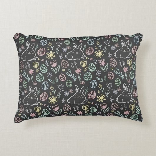 Chalkboard Easter Bunny Doodle Pattern Accent Kussen (Voorkant)