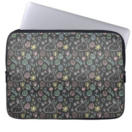 Chalkboard Easter Bunny Doodle Pattern Laptop Sleeve