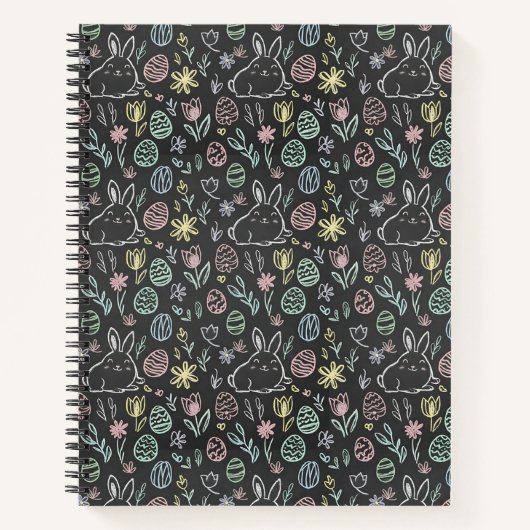 Chalkboard Easter Bunny Doodle Pattern Notitieboek (Voorkant)