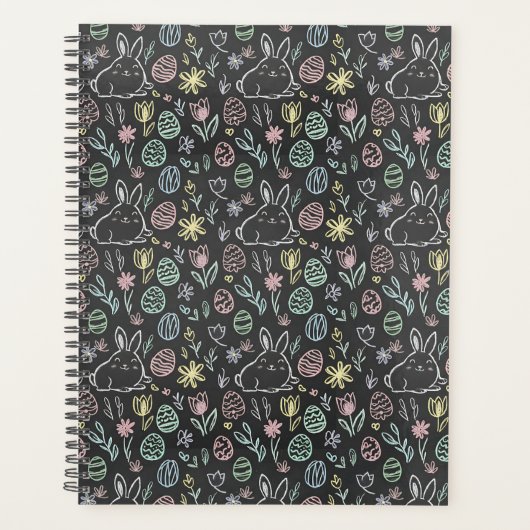 Chalkboard Easter Bunny Doodle Pattern Planner (Voorkant)