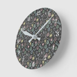Chalkboard Easter Bunny Doodle Pattern Ronde Klok