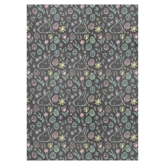 Chalkboard Easter Bunny Doodle Pattern Tafelkleed (Voorkant)