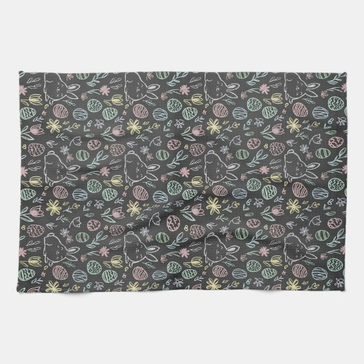 Chalkboard Easter Bunny Doodle Pattern Theedoek (Horizontaal)
