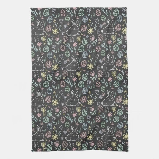 Chalkboard Easter Bunny Doodle Pattern Theedoek (Verticaal)