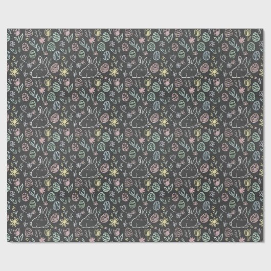 Chalkboard Easter Bunny Doodle Pattern Wrapping Cadeaupapier (Vlak)