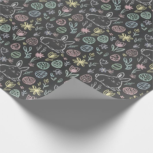 Chalkboard Easter Bunny Doodle Pattern Wrapping  Cadeaupapier (Hoek)
