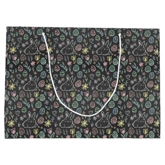 Chalkboard Easter Bunny Doodle Pattern Wrapping  Groot Cadeauzakje (Achterkant)