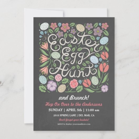 Chalkboard Easter Egg Hunt en Brunch Kaart (Voorkant)