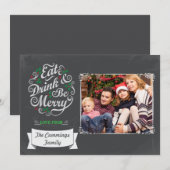 Chalkboard Eat Drink And Be Merry Feestdagenkaart (Voorkant / Achterkant)