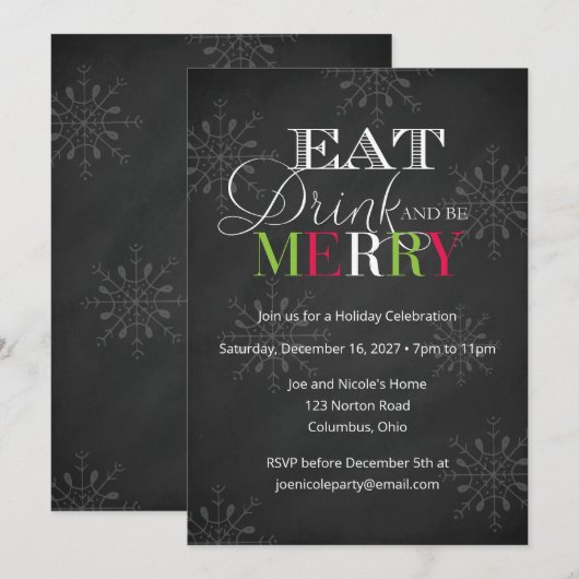 Chalkboard Eat Drink and be Merry Kerstmis Kaart (Voorkant / Achterkant)