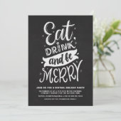 Chalkboard Eat Drink and be Merry Virtual Holiday Kaart (Staand voorkant)