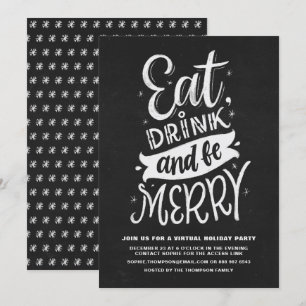 Chalkboard Eat Drink and be Merry Virtual Holiday Kaart