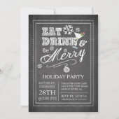 Chalkboard Eat Drink Be Merry Holiday Invitation Kaart (Voorkant)