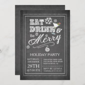 Chalkboard Eat Drink Be Merry Holiday Invitation Kaart (Voorkant / Achterkant)