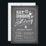 Chalkboard Eat Drink Be Merry Holiday Invitation Kaart<br><div class="desc">Modern & trendy schoolbord Eat Drink Be Merry Holiday Invitation met typografie,  sneeuwvlokken,  een martiniglas met een rode en witte snoepstok. Stijlvolle & chique kerstuitnodiging voor al uw feestelijke winterse samenkomsten...  kantoor party,  bedrijfsfeest,  cocktailparty celebration & dinner party.</div>