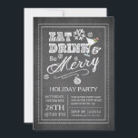 Chalkboard Eat Drink Be Merry Holiday Invitation Kaart<br><div class="desc">Modern & trendy schoolbord Eat Drink Be Merry Holiday Invitation met typografie,  sneeuwvlokken,  een martiniglas met een rode en witte snoepstok. Stijlvolle & chique kerstuitnodiging voor al uw feestelijke winterse samenkomsten...  kantoor party,  bedrijfsfeest,  cocktailparty celebration & dinner party.</div>