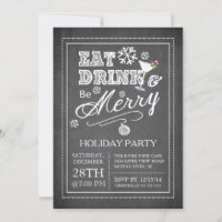 Chalkboard Eat Drink Be Merry Holiday Invitation