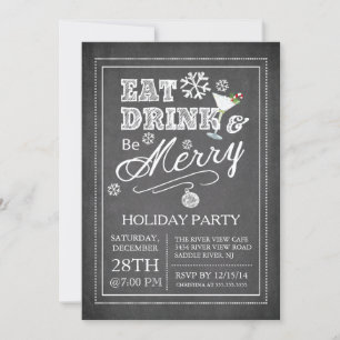 Chalkboard Eat Drink Be Merry Holiday Invitation Kaart