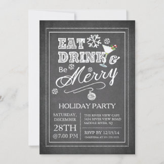 Chalkboard Eat Drink Be Merry Holiday Invitation Kaart