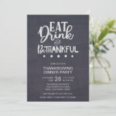 Chalkboard Eat Drink & Be Thankful Thanksgiving Kaart (Staand voorkant)