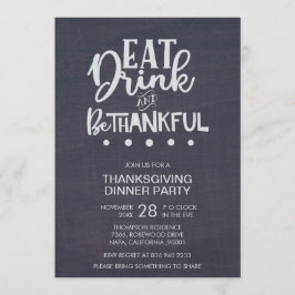 Chalkboard Eat Drink & Be Thankful Thanksgiving Kaart