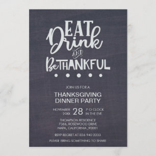 Chalkboard Eat Drink & Be Thankful Thanksgiving Kaart
