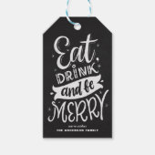 Chalkboard Eat Drink en be Merry Script Kerstmis Cadeaulabel (Voorkant)