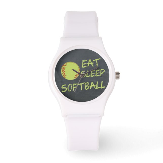 Chalkboard Eat Sleep Softball Horloge (Voorkant)