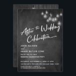 Chalkboard Edison licht na huwelijksfeestdag Kaart<br><div class="desc">In dit bruiloft-themed ontwerp heb ik een elegante, moderne kalligrafische doopvont gebruikt om een witte grafische typografische bekleding te creëer die "na de Viering van de Weddenschap"leest. Aan beide zijden was de achtergrond bedekt met een afbeelding dat een getextureerd krijtbord weergeeft. Het bekleden dat een cluster van ronde witte lichten...</div>