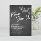 Chalkboard Edison Lights Doe mee aan de bruiloft Kaart (Staand voorkant)