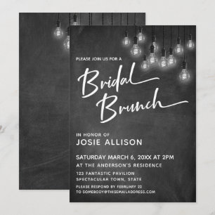 Chalkboard Edison Lights Moderne Bruidsbrunch Kaart