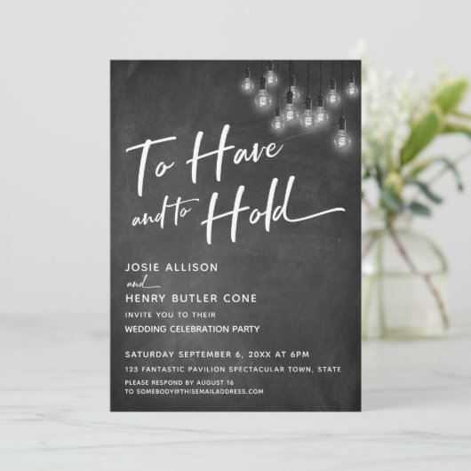 Chalkboard Edison Lights To Have and To Hold Kaart (Staand voorkant)