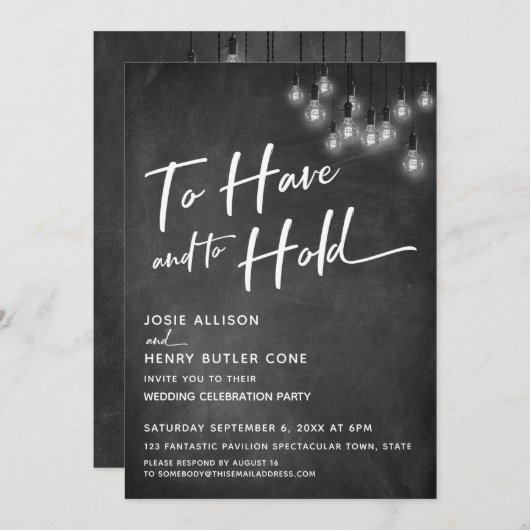 Chalkboard Edison Lights To Have and To Hold Kaart (Voorkant / Achterkant)