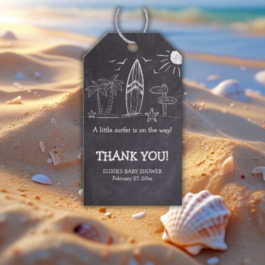 Chalkboard een beetje surfer Baby shower Cadeaulabel