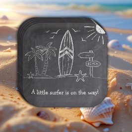 Chalkboard een beetje surfer Baby shower Papieren Bordje