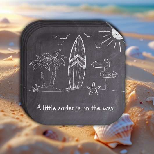 Chalkboard een beetje surfer Baby shower Papieren Bordje