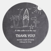 Chalkboard een beetje surfer Baby shower Ronde Sticker (Voorkant)