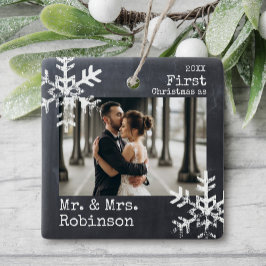 Chalkboard eerste kerst Mr. & Mrs Custom Foto Keramisch Ornament