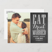 Chalkboard Eet Drink en wees getrouwd Save the Dat Aankondigingskaart (Voorkant / Achterkant)