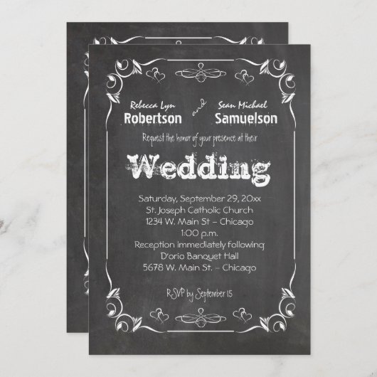 Chalkboard eet Drink en wordt huwelijkshuwelijk ui Kaart (Voorkant / Achterkant)