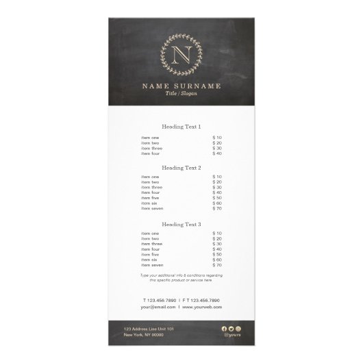 Chalkboard Elegant Chic Cream Ivory Leaf Monogram Reclamekaart (Voorkant)