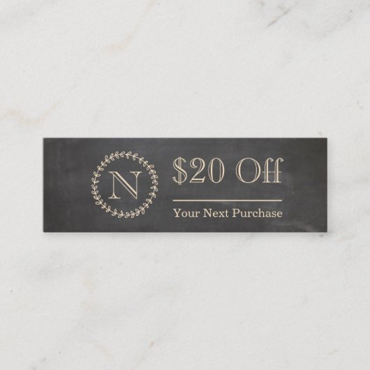Chalkboard Elegant Monogram Mini Discount Card Mini Visitekaartje (Voorkant)